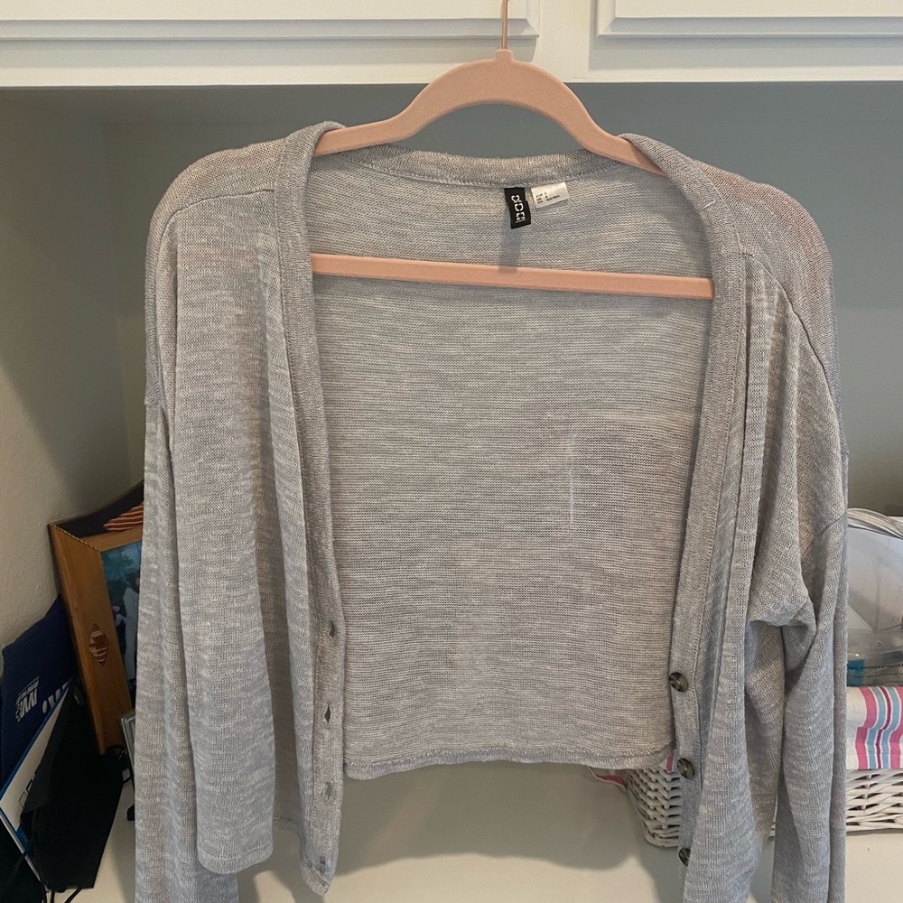 H&M Light Gray Button-Front Cardigan